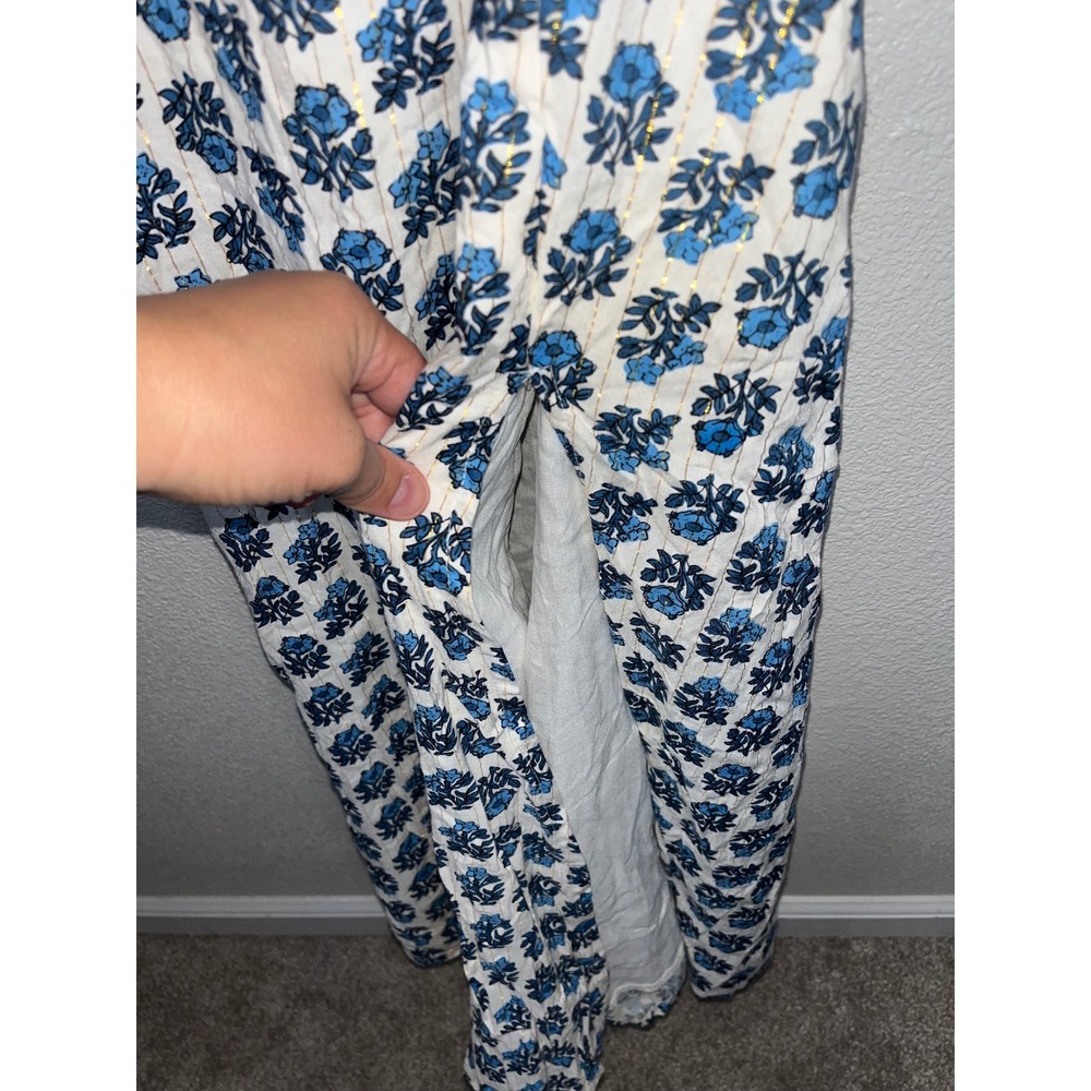 FLAW Lulus Flirty Fave Ivory Floral Print Tie-Back Midi Dress Sleeveless Blue LG - Picture 7 of 11